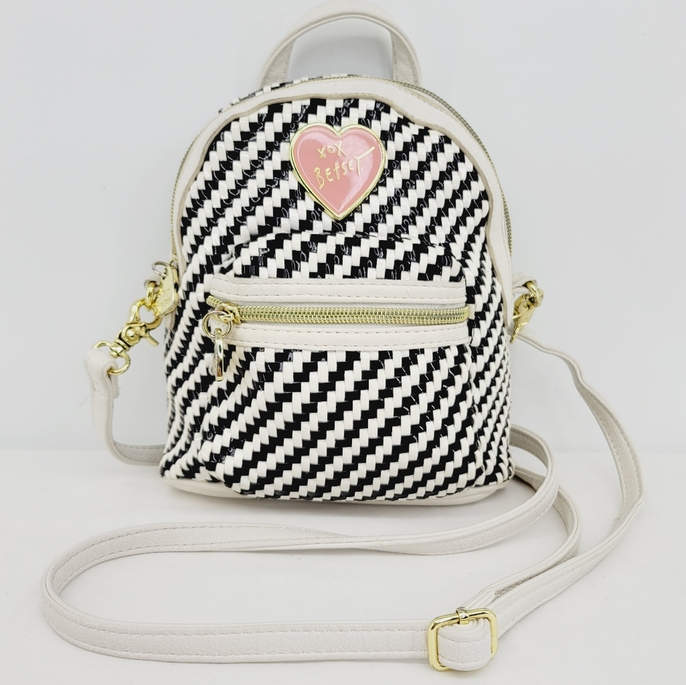 Betsey Johnson Black and White Stripe Backpack Crossbody Bag